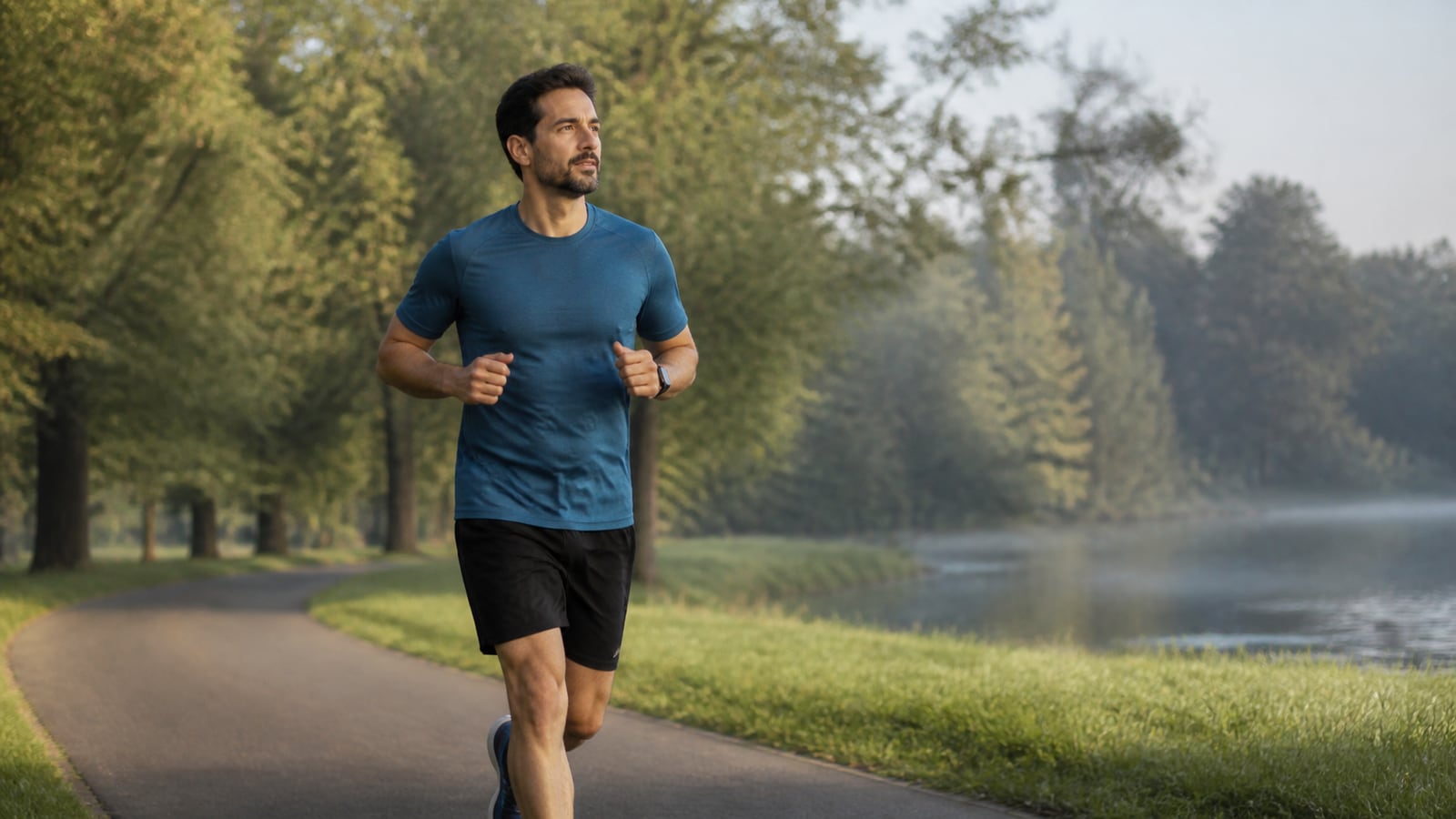 Recreatieve hardloper tijdens een rustige eerste vijf kilometer