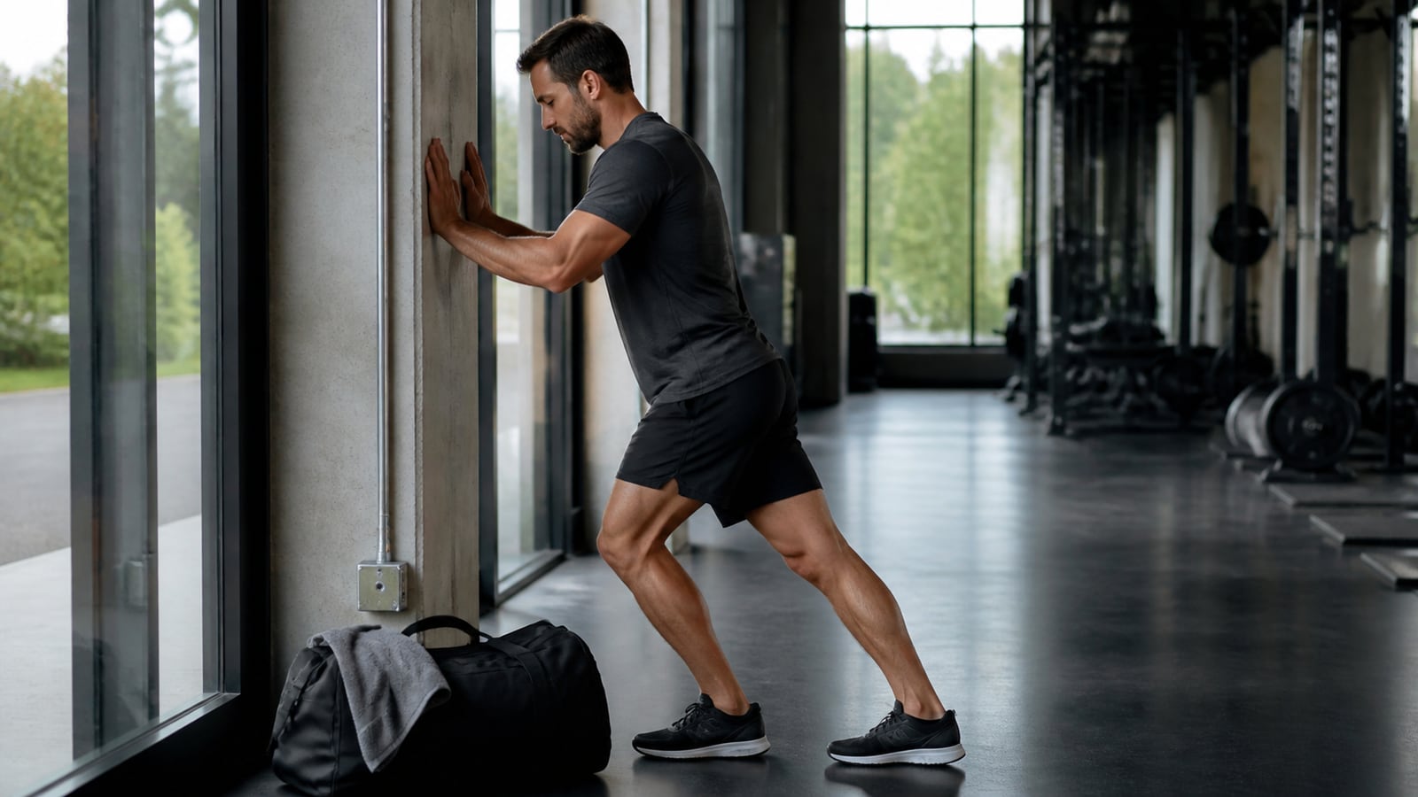Recreatieve sporter die rustig een kuit stretcht na inspanning